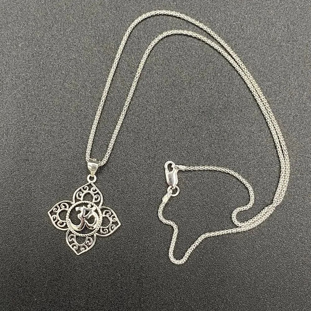 Om Religious Symbols Sterling Silver Pendant Necklace on